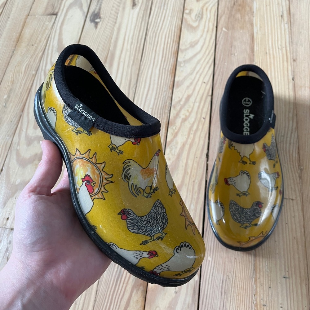 Sloggers Garden Shoes Women Yellow Chicken Print Waterproof Slip On Clogs rubber